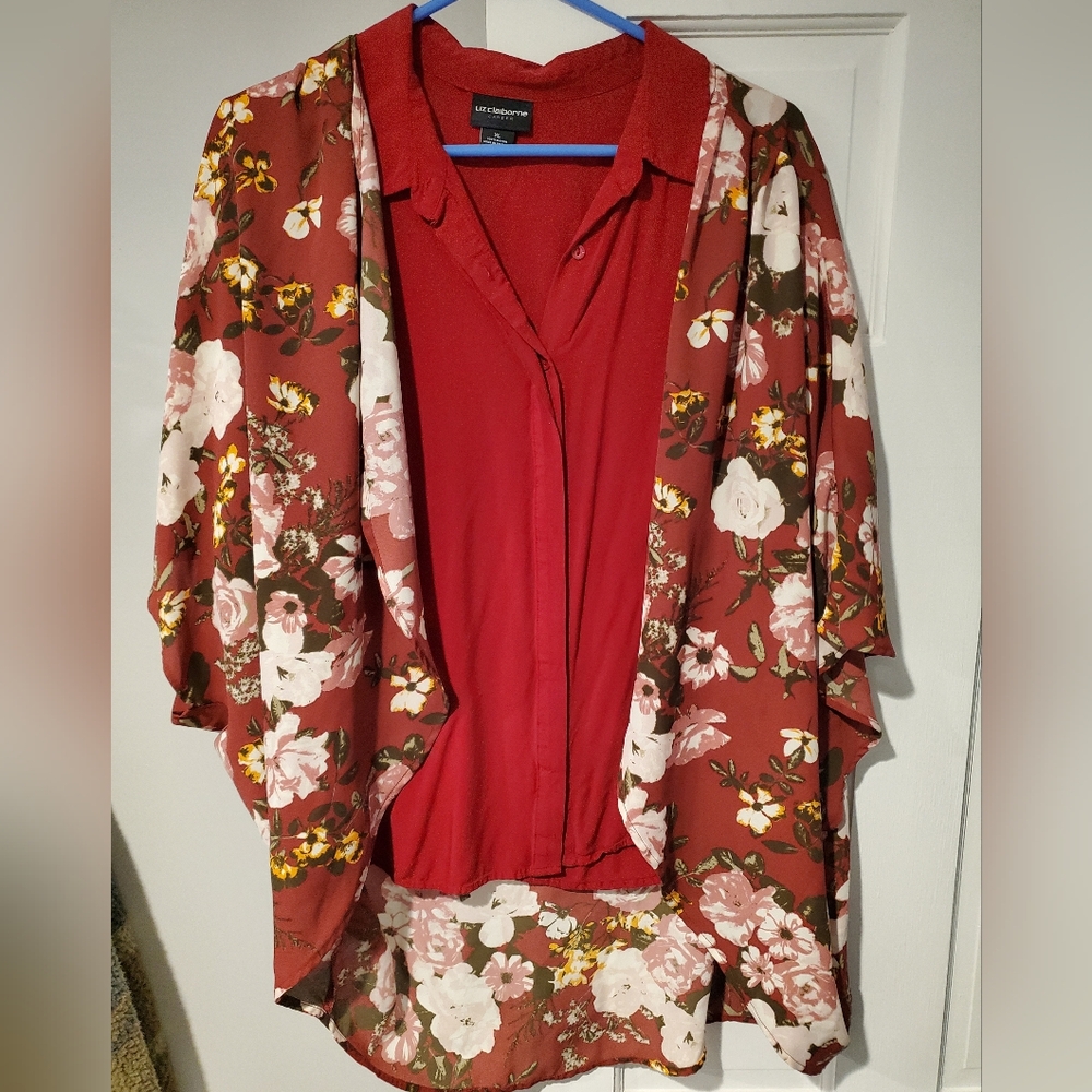 Open Front Red Floral Kimono